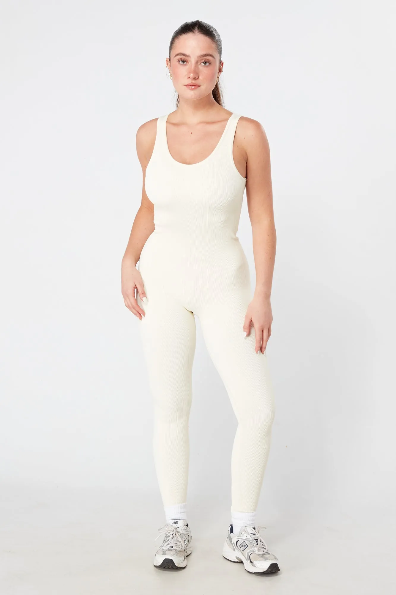 Twill Active Ribbed Unitard - CREAM