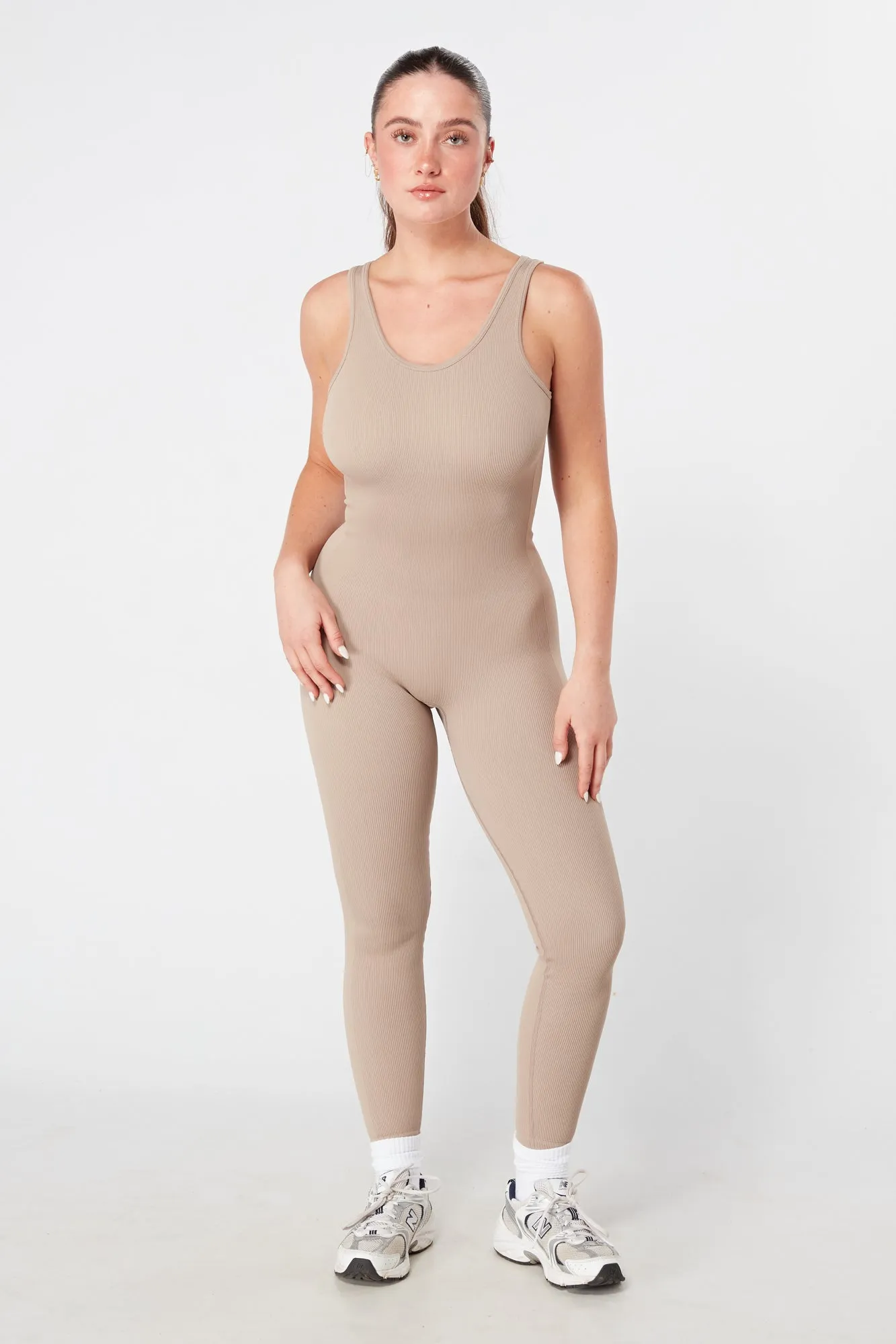 Twill Active Ribbed Unitard - MOCHA