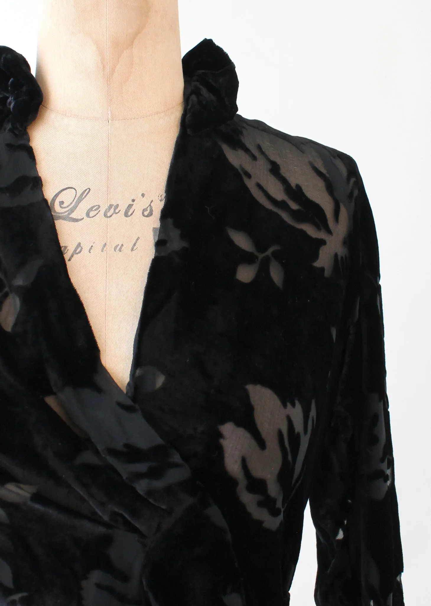 Vintage 1930s Black Burnout Velvet Dress