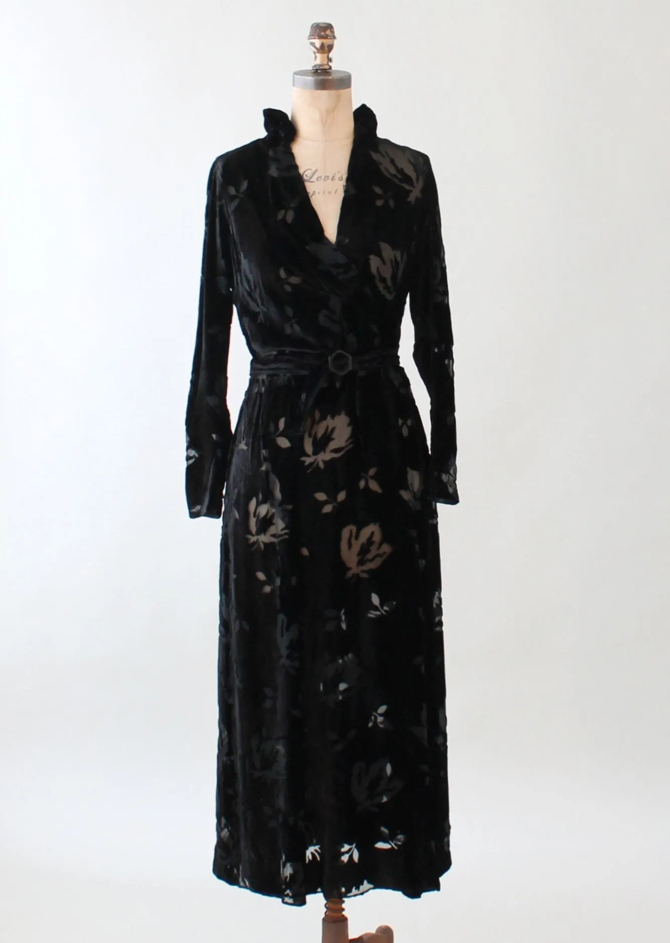 Vintage 1930s Black Burnout Velvet Dress