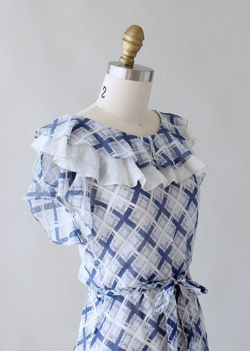 Vintage 1930s Blue and White Check Day Dress