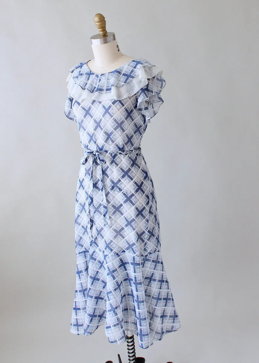 Vintage 1930s Blue and White Check Day Dress