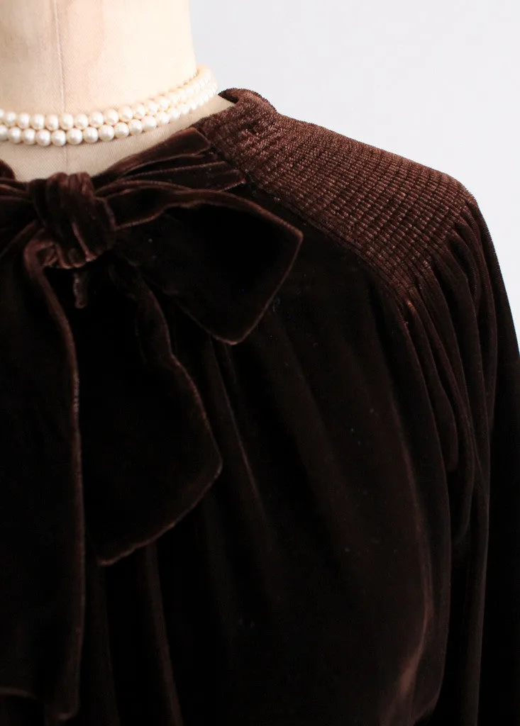 Vintage 1930s Brown Velvet  Afternoon Dress