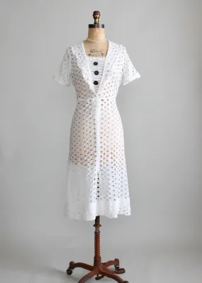 Vintage 1930s Dog Days White Cut Out Day Dress