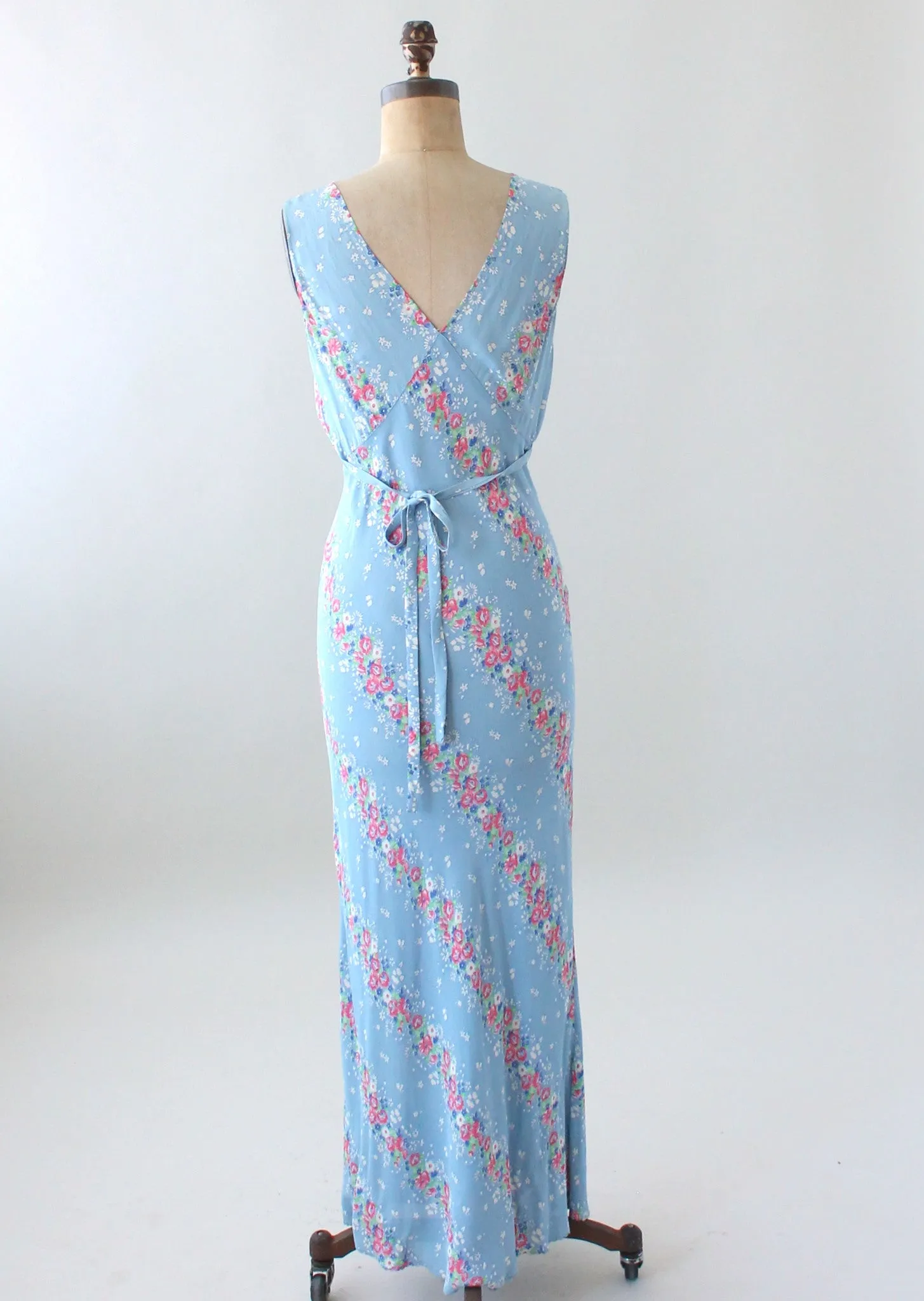 Vintage 1940s Blue Floral Gown with Matching Robe