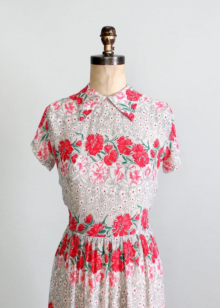 Vintage 1940s Floral Rayon Day Dress