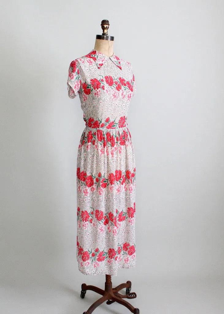 Vintage 1940s Floral Rayon Day Dress