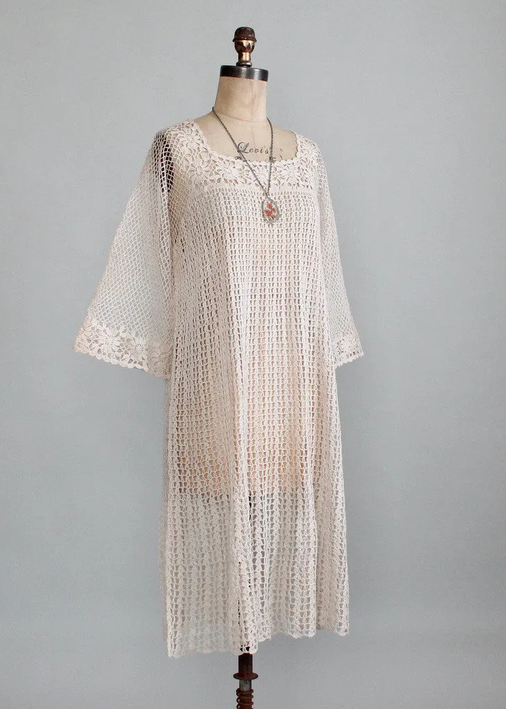 Vintage 1970s Crochet Bell Sleeve Dress