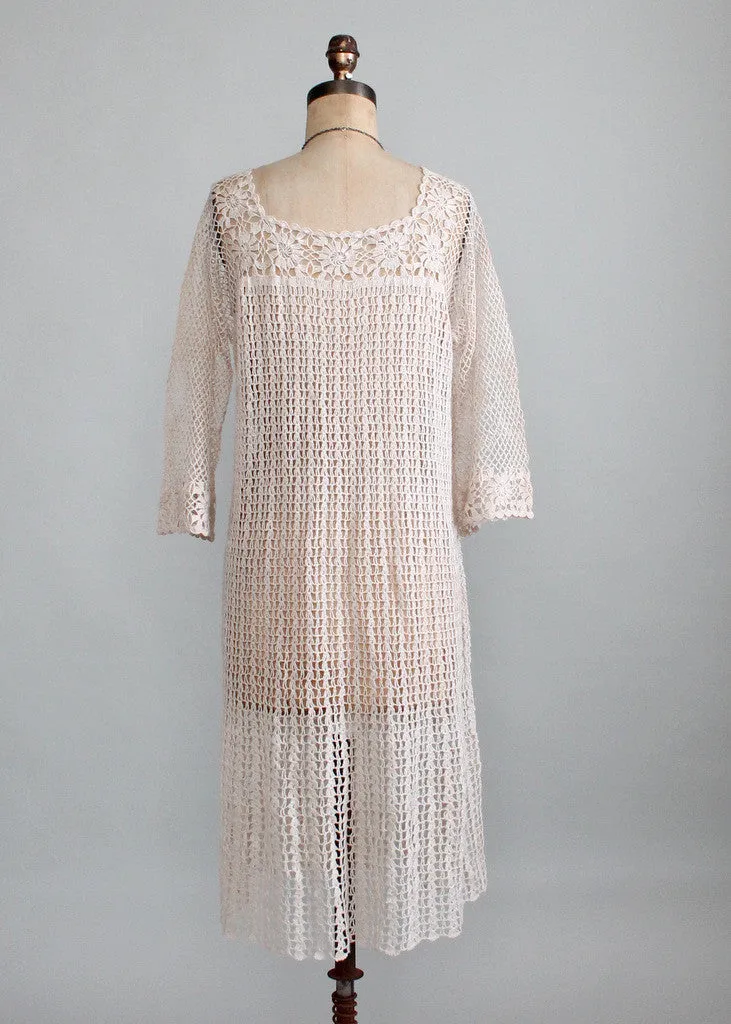 Vintage 1970s Crochet Bell Sleeve Dress