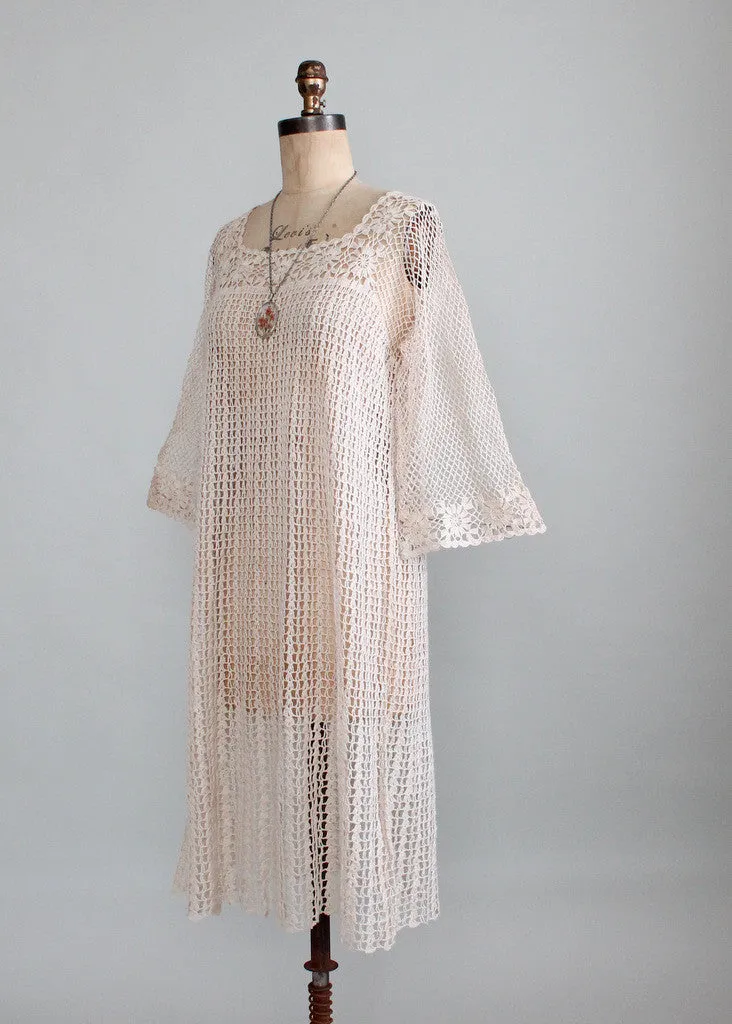 Vintage 1970s Crochet Bell Sleeve Dress