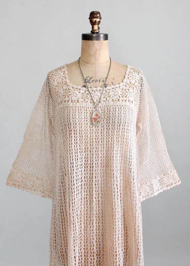 Vintage 1970s Crochet Bell Sleeve Dress