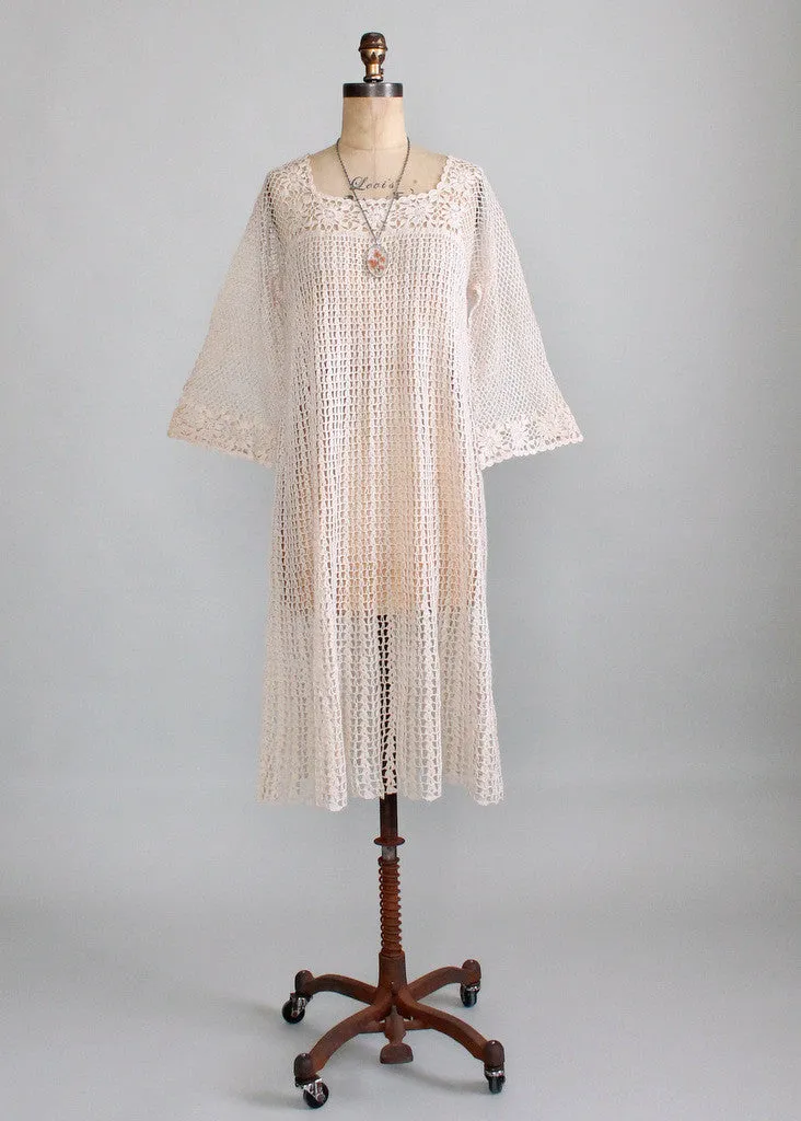 Vintage 1970s Crochet Bell Sleeve Dress