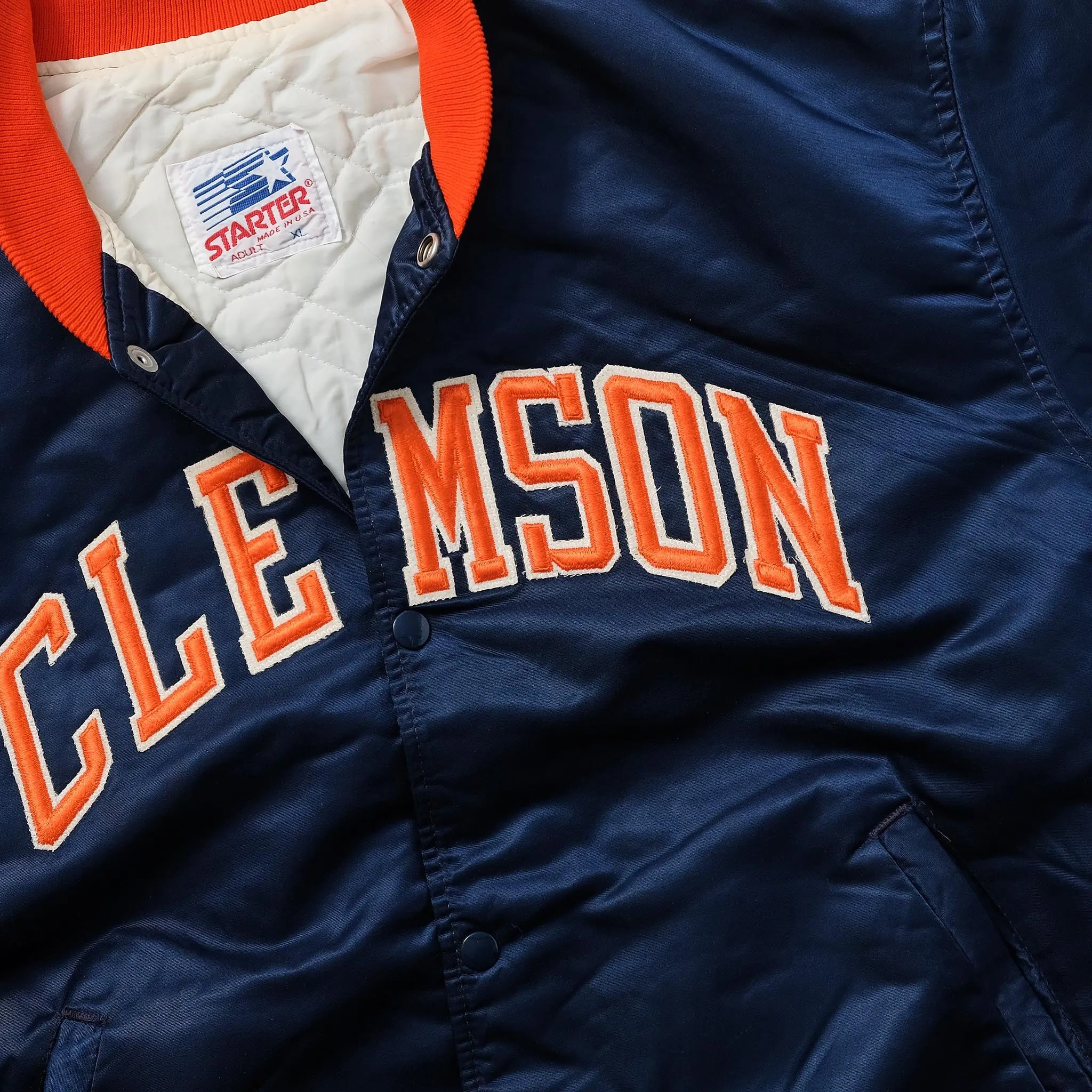 Vintage Starter Clemson Satin Bomber Jacket XLarge