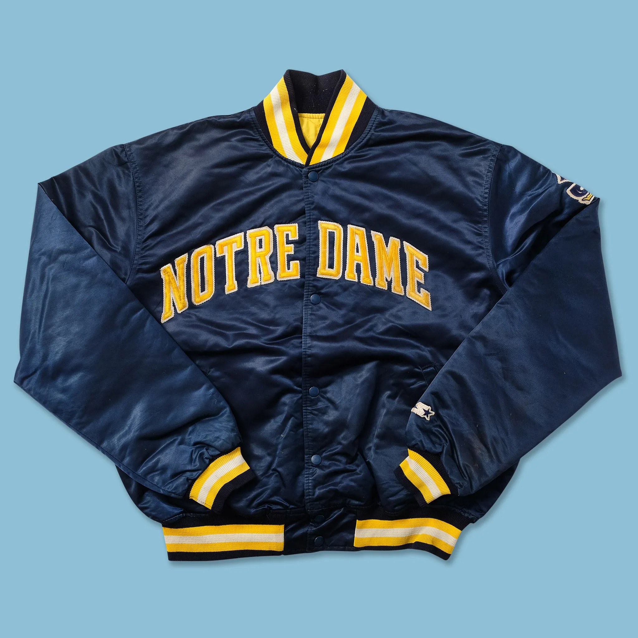 Vintage Starter Notre Dame Satin Bomber Jacket Large