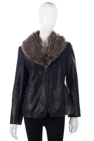 Wallace Sacks Leather Jacket with Faux Fur Collar Black UK Size 12