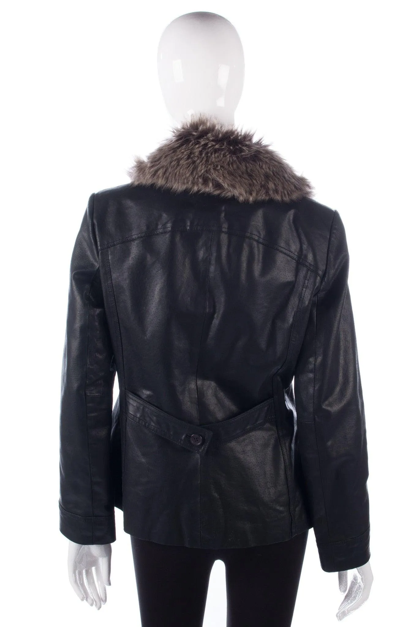 Wallace Sacks Leather Jacket with Faux Fur Collar Black UK Size 12