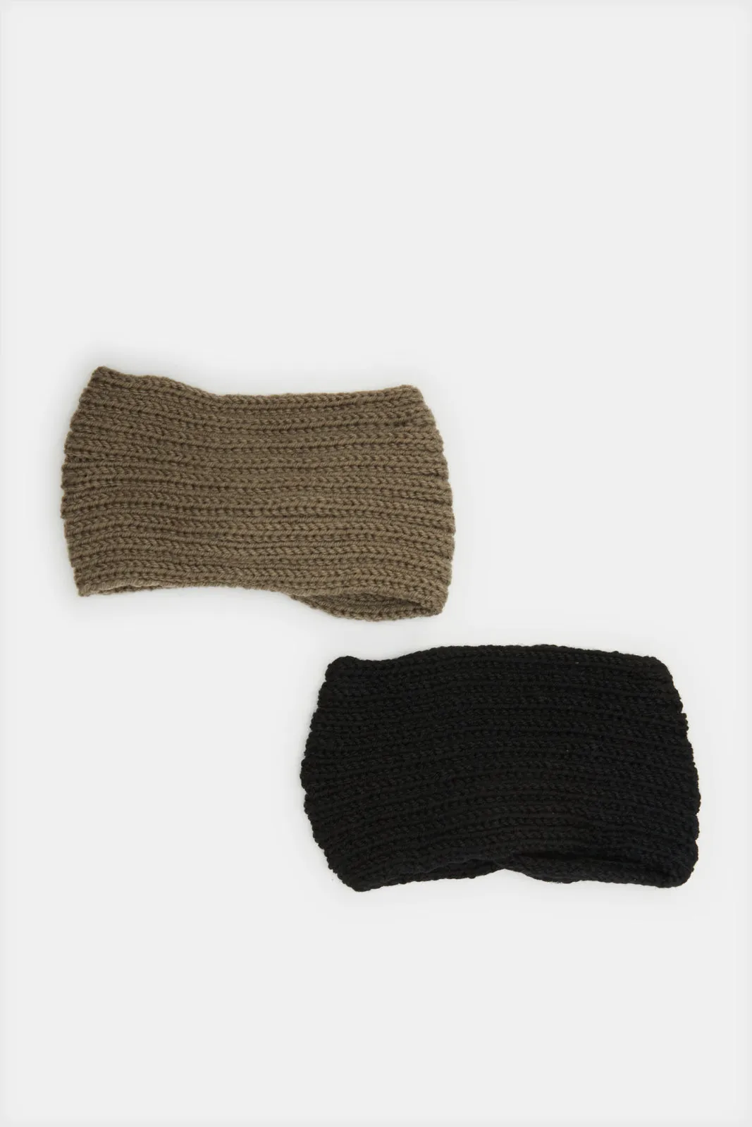 Women Black And Brown Knitted Headwarmer Set (Pack Of 2)