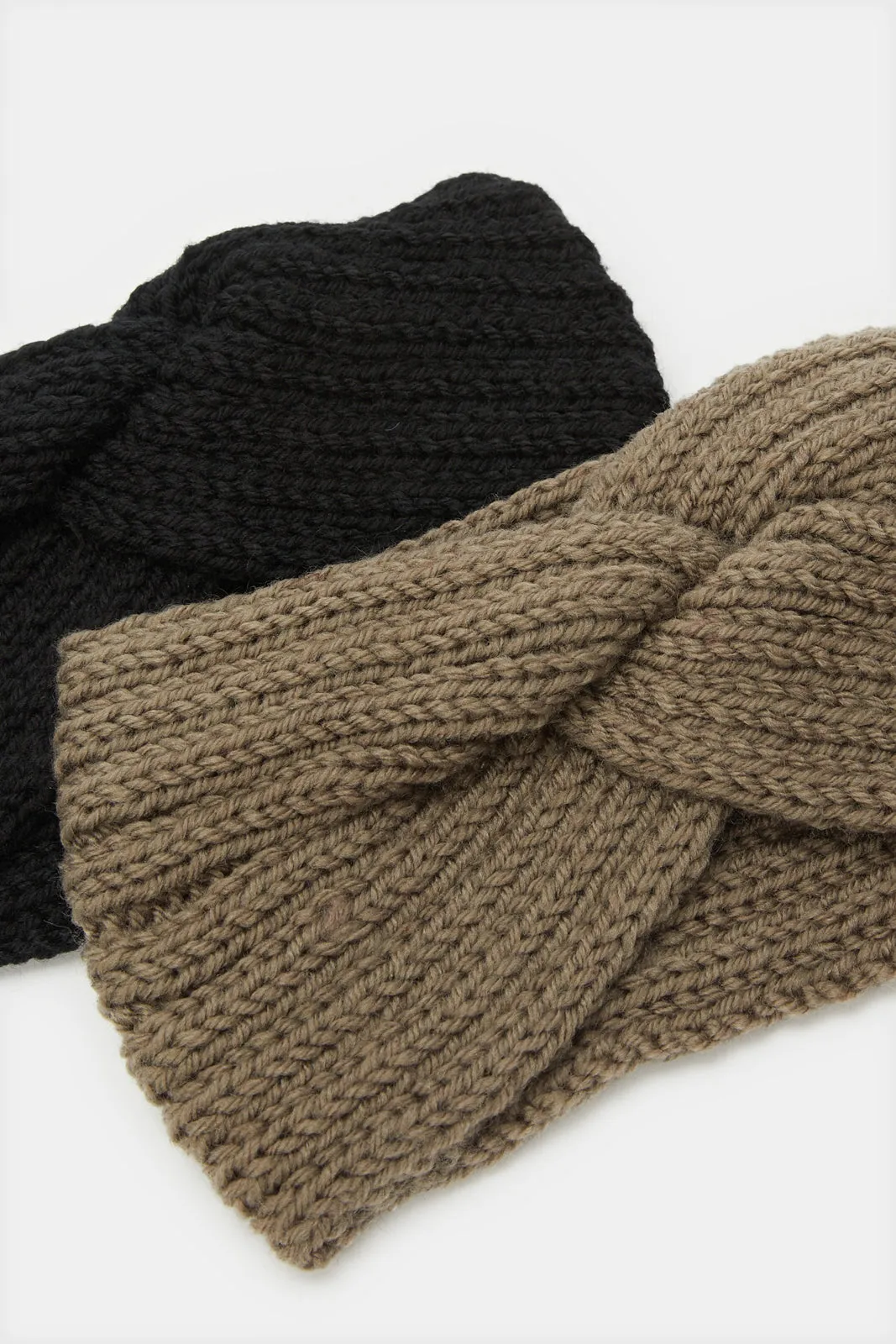 Women Black And Brown Knitted Headwarmer Set (Pack Of 2)