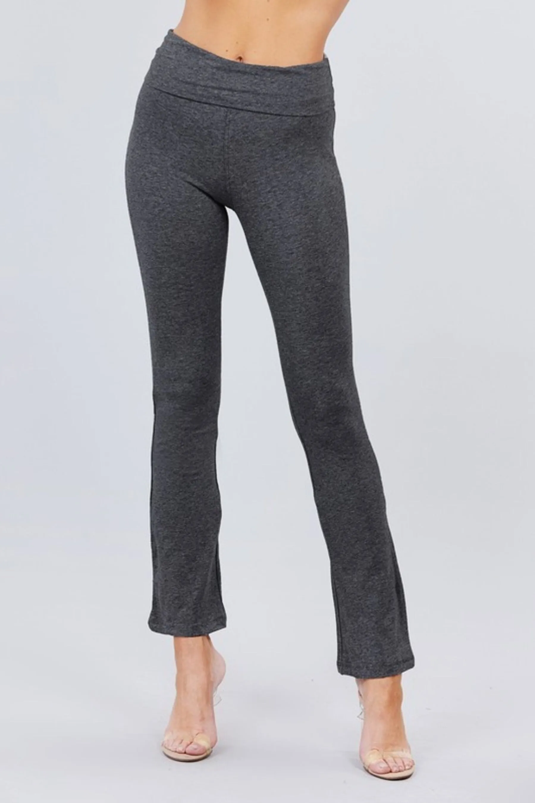 Women's Cotton Spandex Yoga Pants with Fold-Over Waistband