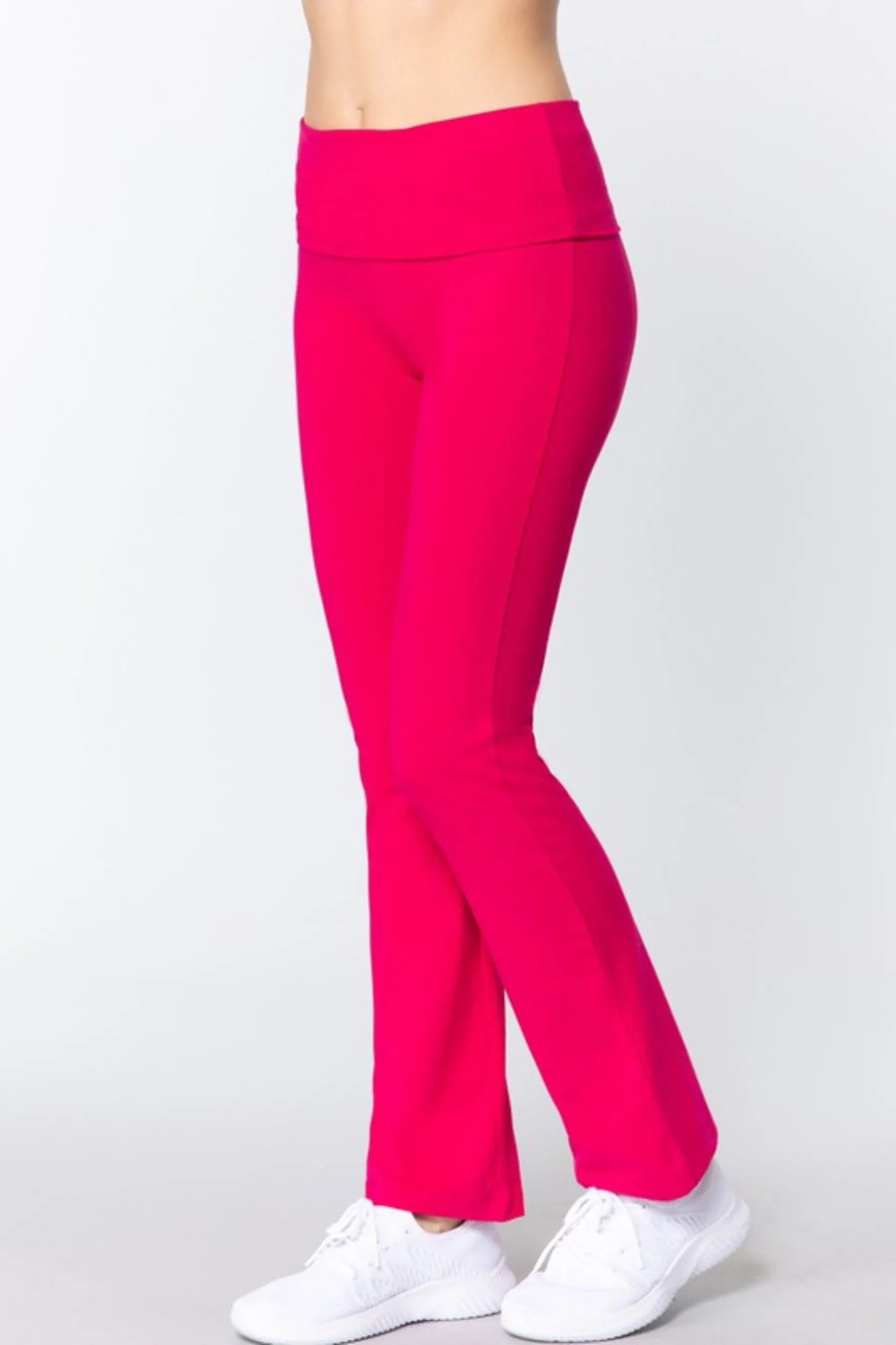 Women's Cotton Spandex Yoga Pants with Fold-Over Waistband