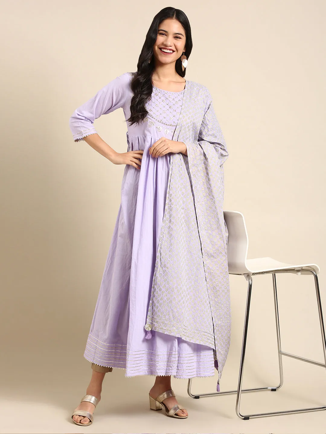 Women's Lavender Solid Anarkali Kurta