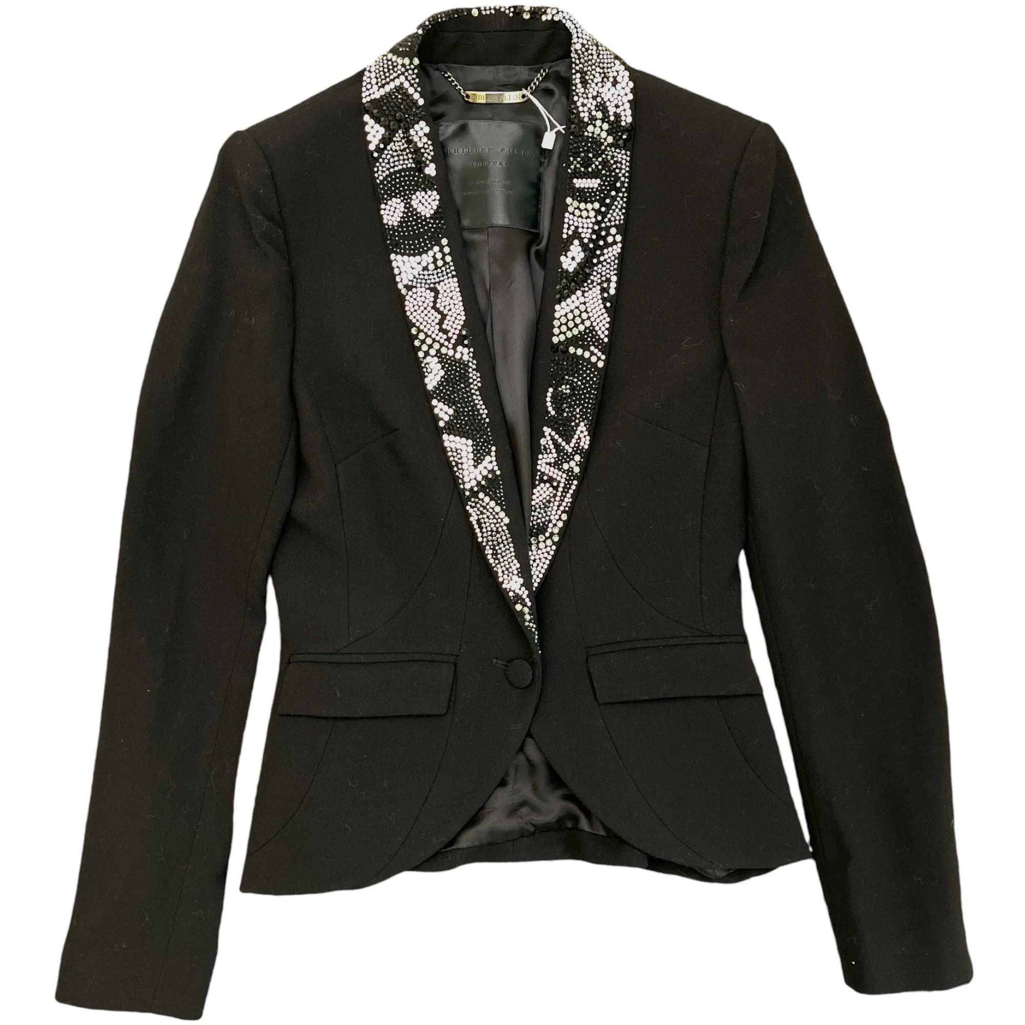 Women's Rhinestone Collar Jacket Black Size S