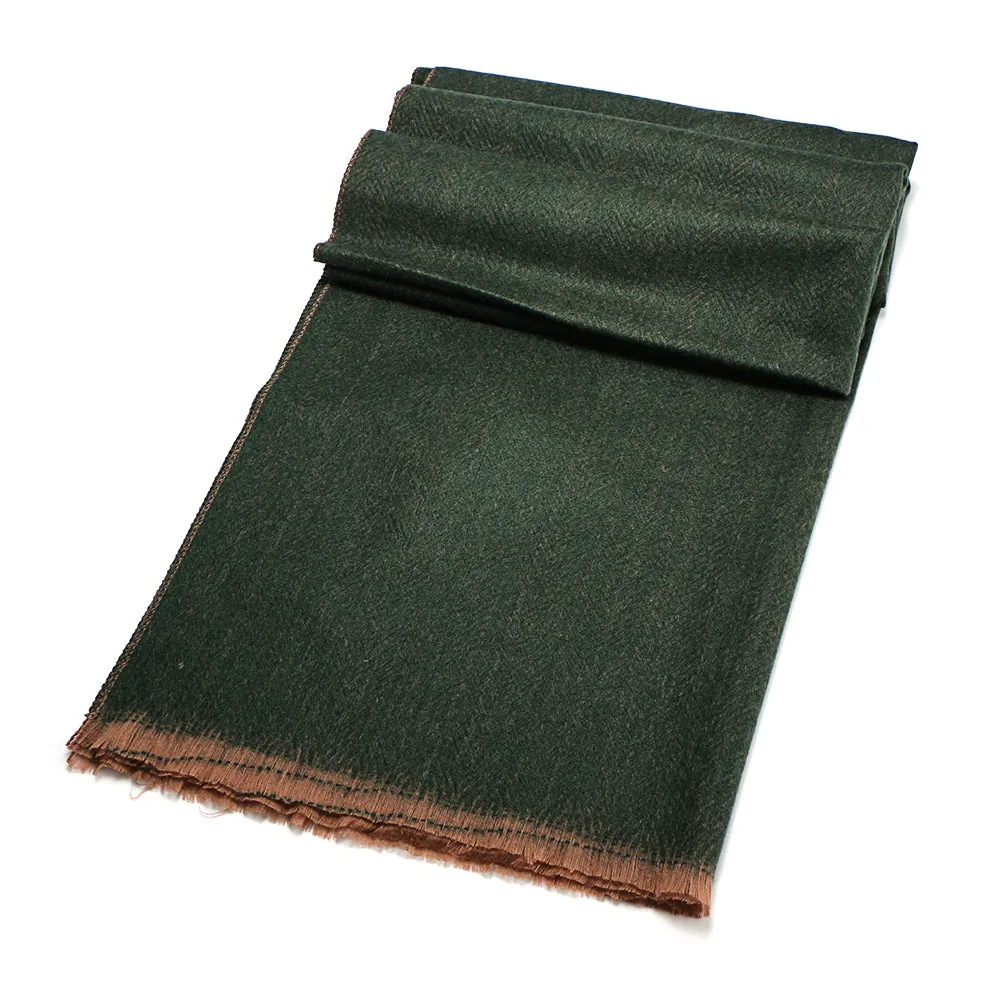 Wool Blend Herringbone Knit Scarf - Green