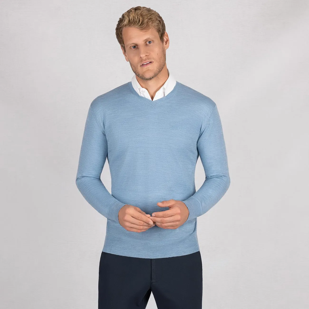 Wool Pullover Light V Neck Men