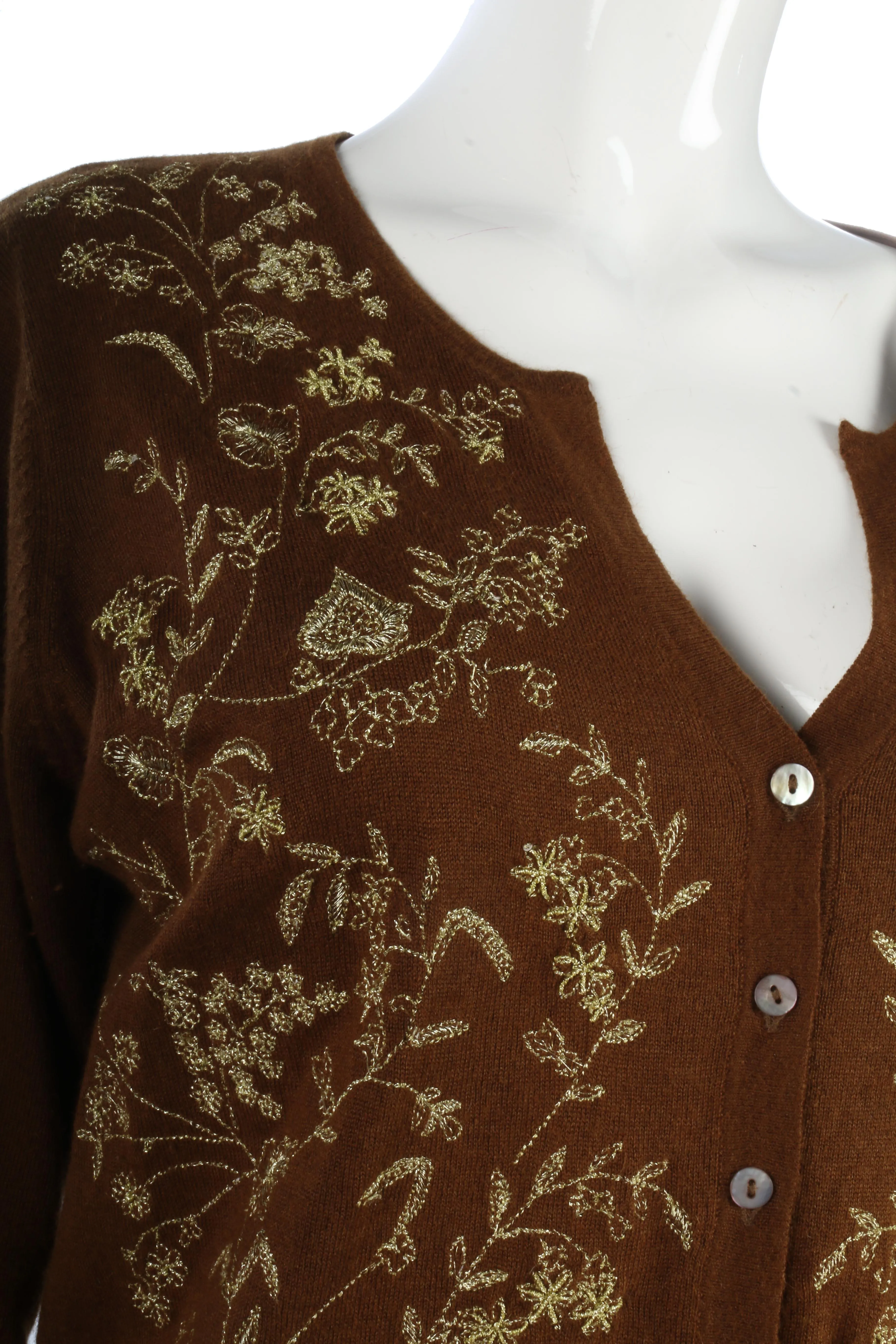 Wrap silk and cashmere brown embroidered cardigan