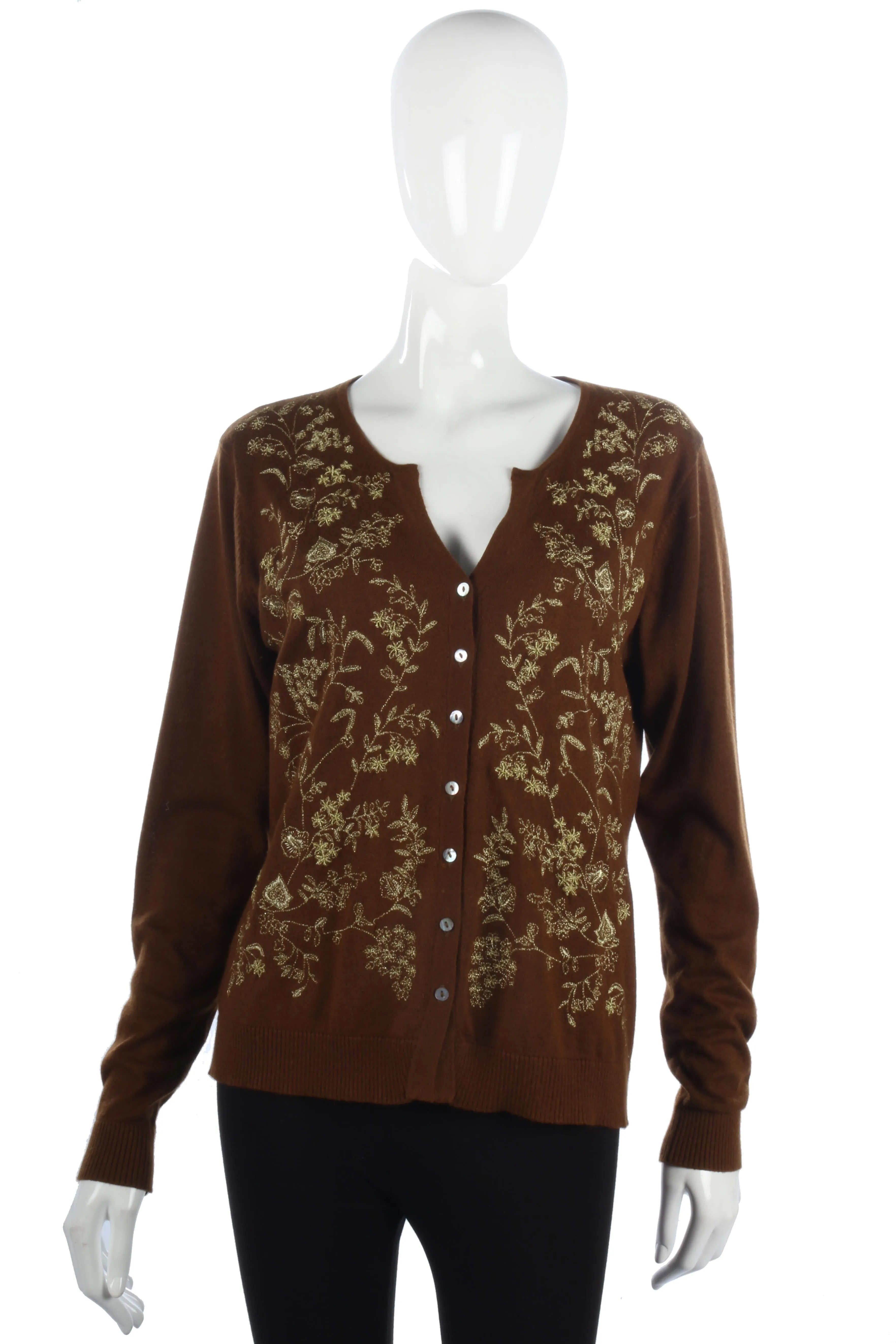 Wrap silk and cashmere brown embroidered cardigan