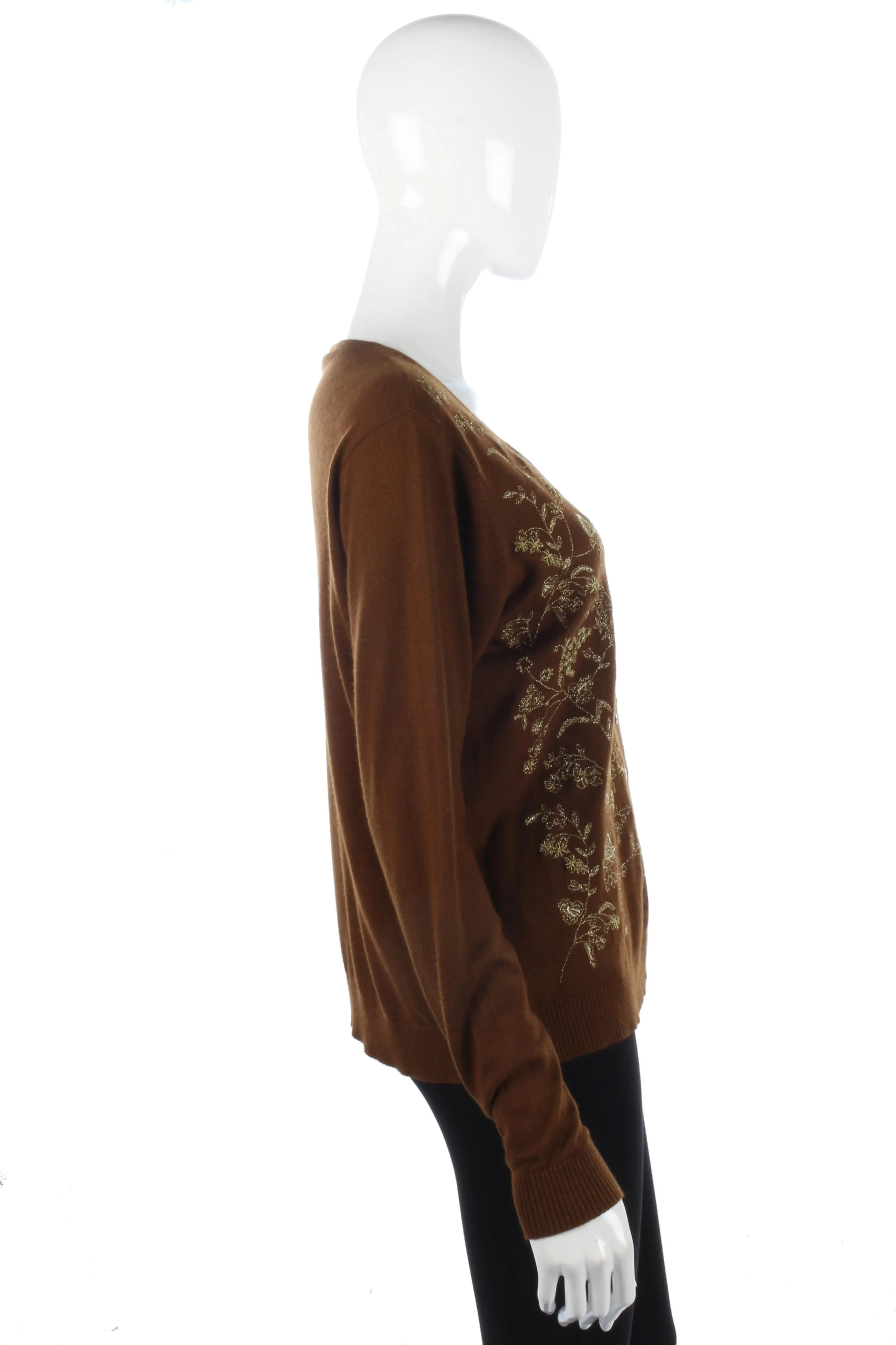 Wrap silk and cashmere brown embroidered cardigan