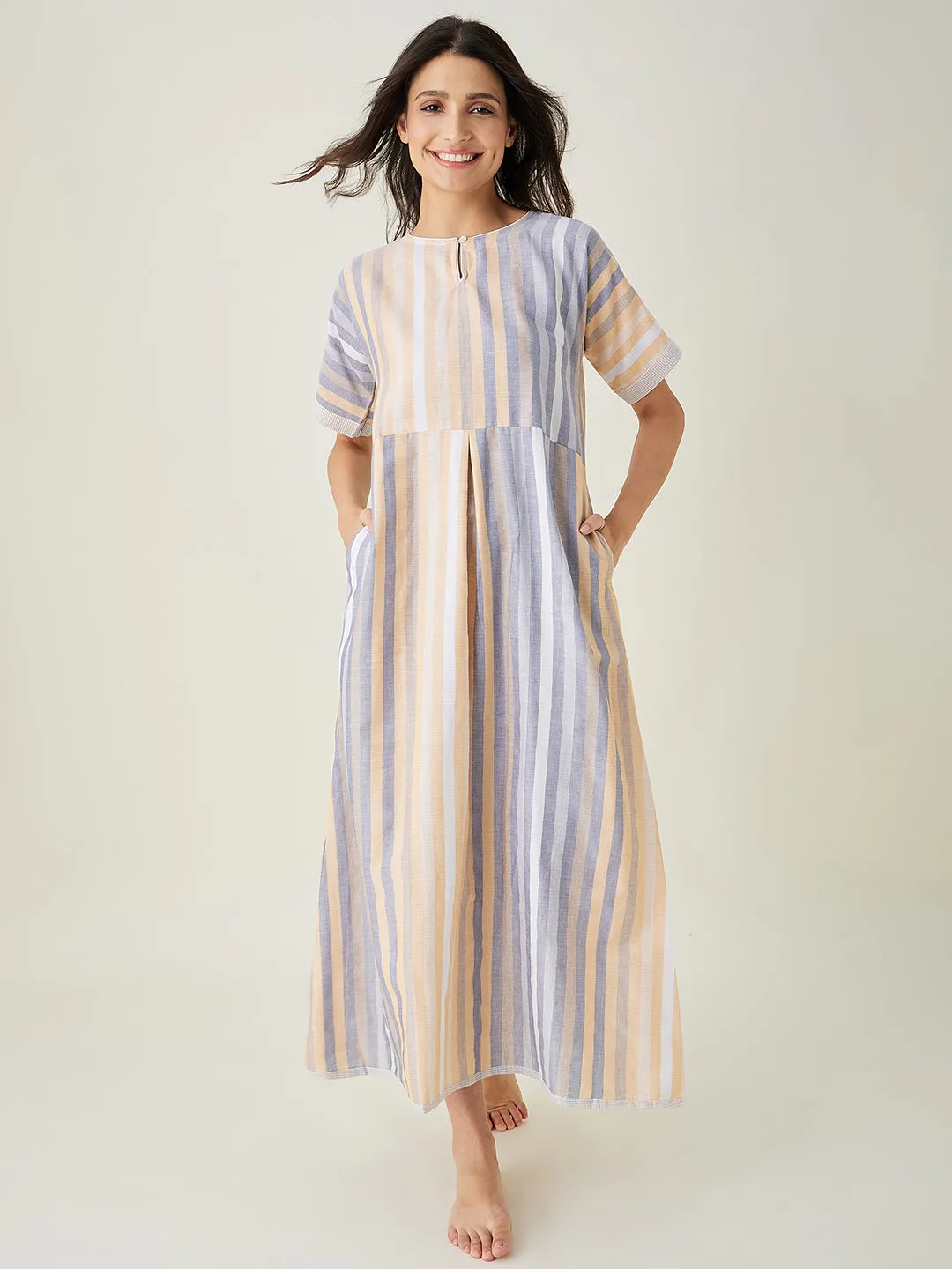 Yellow Serene Striped Lounge Dress