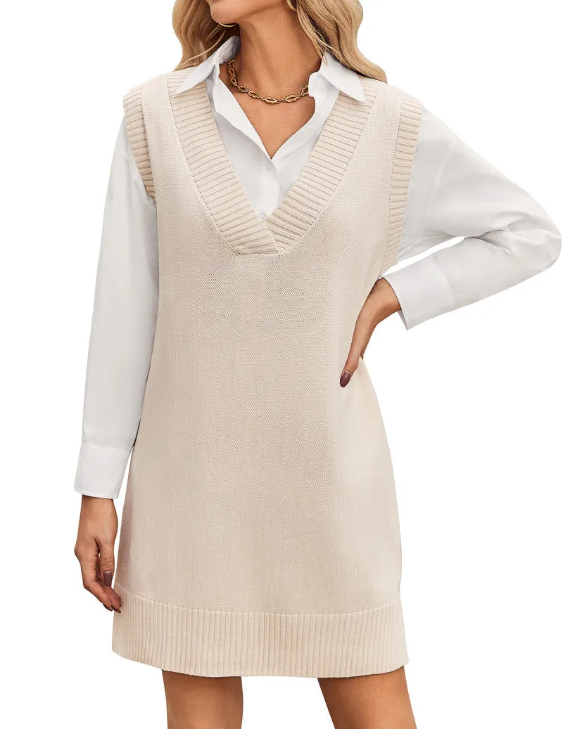 Zeagoo Women's Oversized Sweater Vest Dress V Neck Knit Pullover