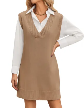 Zeagoo Women's Oversized Sweater Vest Dress V Neck Knit Pullover