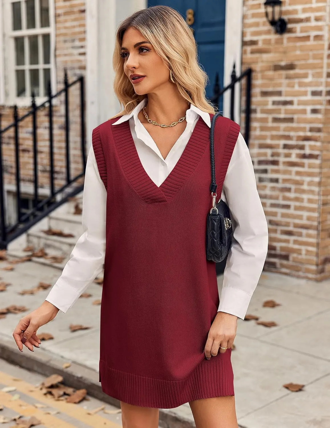 Zeagoo Women's Oversized Sweater Vest Dress V Neck Knit Pullover