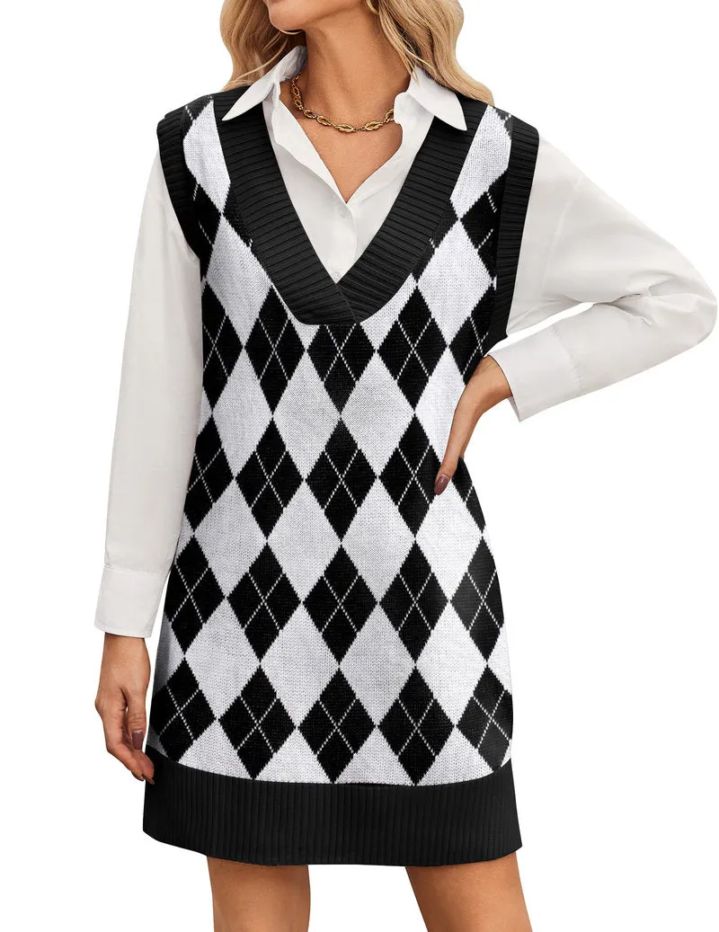 Zeagoo Women's Oversized Sweater Vest Dress V Neck Knit Pullover