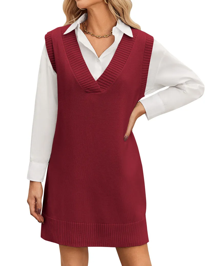 Zeagoo Women's Oversized Sweater Vest Dress V Neck Knit Pullover