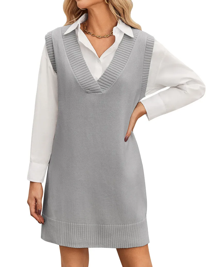 Zeagoo Women's Oversized Sweater Vest Dress V Neck Knit Pullover