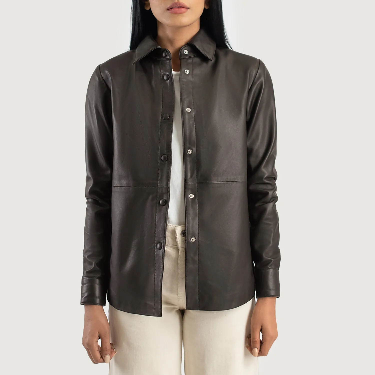 Zenith Brown Leather Shirt Jacket